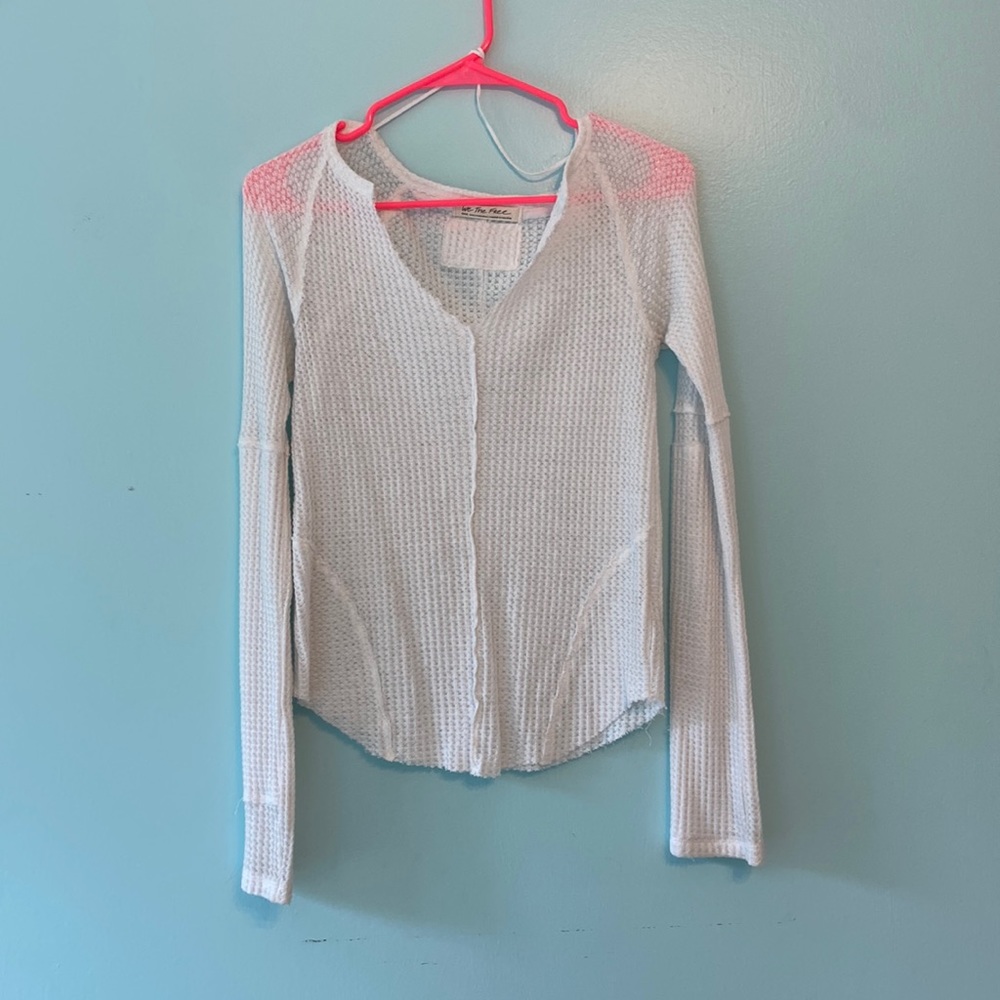 Free People White Waffle Long Sleeve